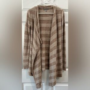 Barefoot Dreams Bamboo Chic Lite Tan Stripe Waterfall Open Cardigan Sweater Sz M
